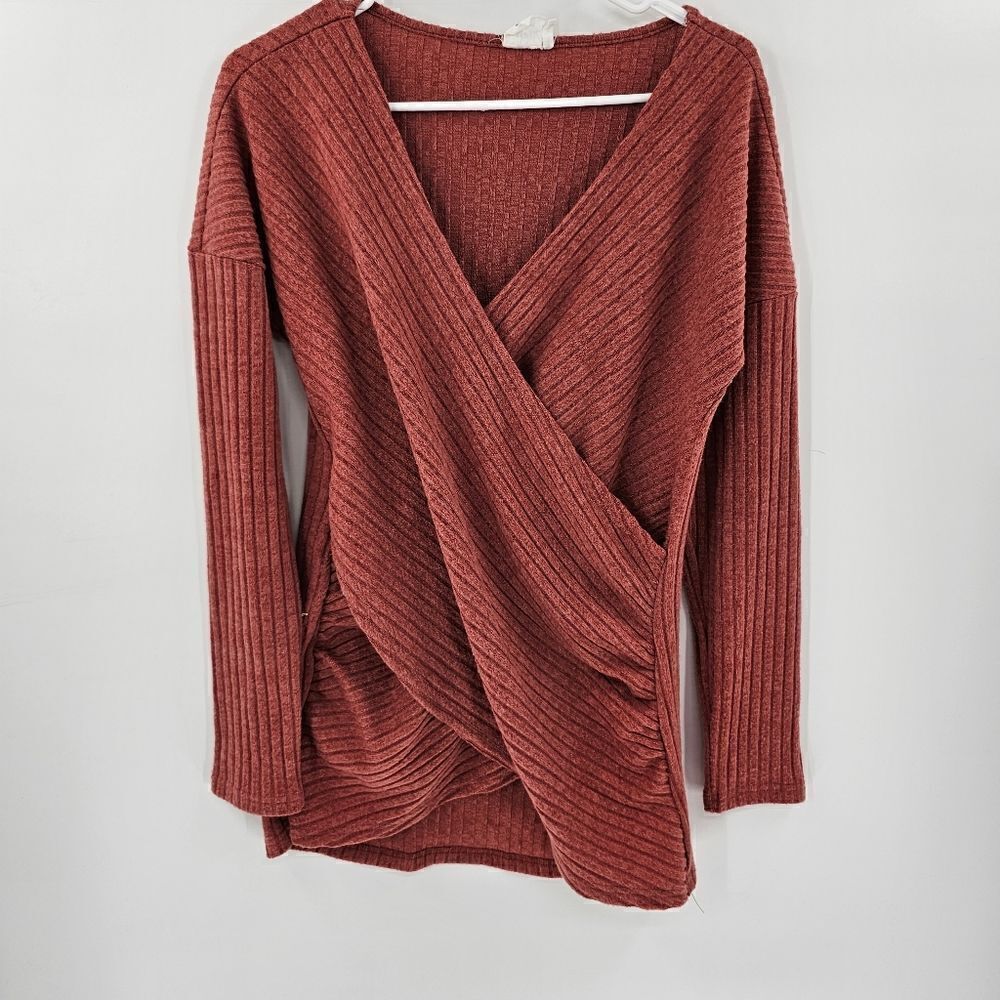 suzanne betro long sleeve shirt sweater rust orange burnt medium simple
